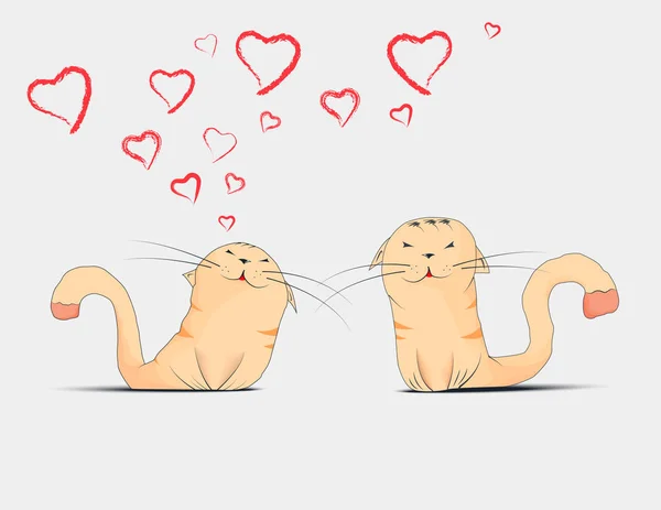 Cartão postal com casal em gatos apaixonados — Vetor de Stock
