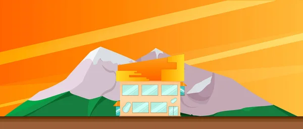 Building on a background of the nature of the mountains at sunset. — Stock Vector