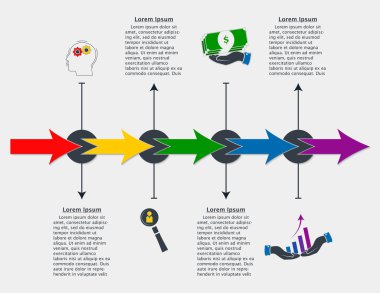 Zaman çizelgesi infographics şablonuyla oklar, akış çizelgesi, iş akışı 