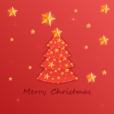 Noel ve yeni yıl kırmızı arka plan ile Noel ağacı kesme kağıt yıldız yaptı.