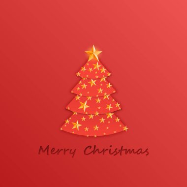 Noel ve yeni yıl kırmızı arka plan ile Noel ağacı kesme kağıt yıldız yaptı.