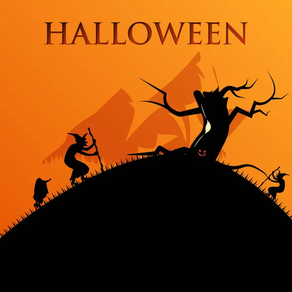 Halloween natt bakgrund med spöklika träd och fasor, illustration Happy Halloween vektor design — Stock vektor