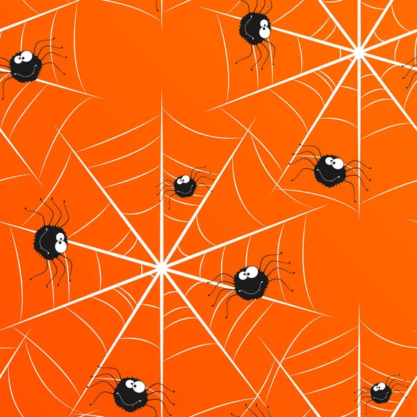 Halloween bezszwowe tło z sieci web i pająki. Ilustracja wektorowa. — Wektor stockowy