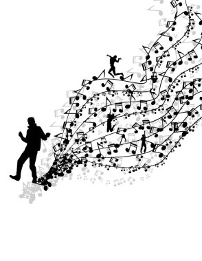 Kolay vektör çizim dalgalı müzik notaları ile dansçı düzenlemek