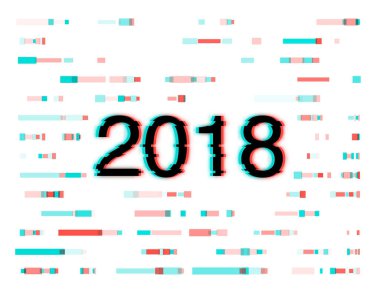 Yazıt 2018. Bozuk Glitch tarzı Modern arka plan. Grafik tasarım - afiş, Poster, afiş, broşür, kartı vektör çizim için kızdırma tasarım.