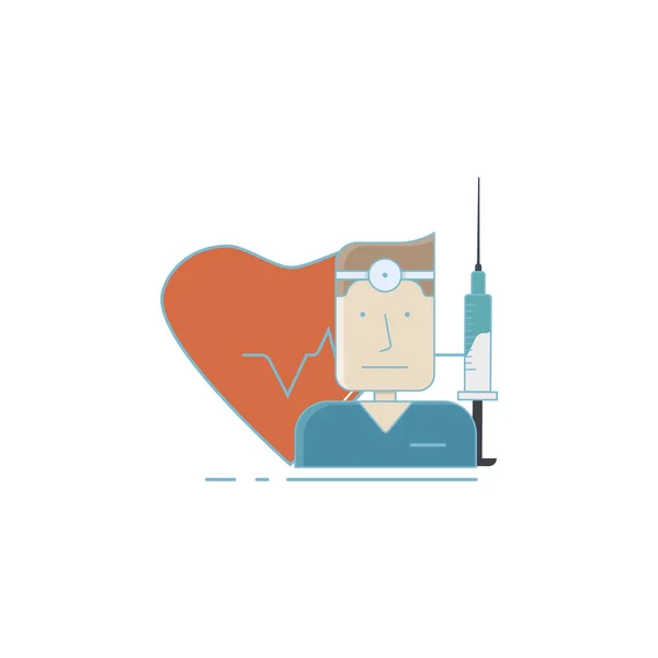 Vektorové ilustrace na zdravotnických subjektů s lékaře, srdce, stříkačky — Stockový vektor