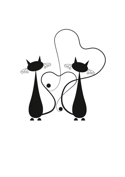 Gatos Cariñosos Corazón Sobre Fondo Blanco Ilustración Vectorial — Vector de stock