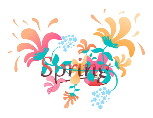 Nápis na jaře, na jaře téma, je stylizované květy — Stockový vektor