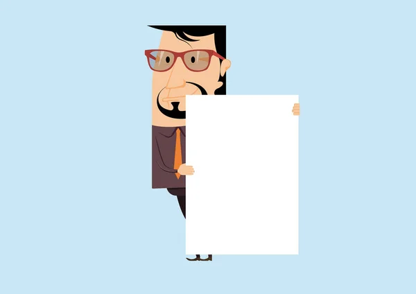 Empresario con un póster. Empresario con una pancarta. Ilustración vectorial — Vector de stock