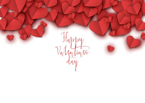 Diseño de tarjetas de felicitación de San Valentín en color blanco con tipografía feliz día de San Valentín. Corazones rojos en el diseño de ilustración de vector de fondo blanco. - Vector — Archivo Imágenes Vectoriales