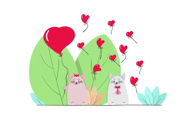 Милые котята. Кэт поздравляет свою киску с Днем Святого Валентина. - Вектор — стоковый вектор