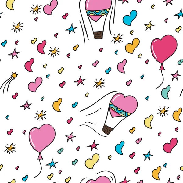 Hand gezeichnet Party Doodle Happy Birthday Party Hintergrund. mit Luftballons, Kerzen, Sternen und Fahnengirlanden. - Vektor — Stockvektor