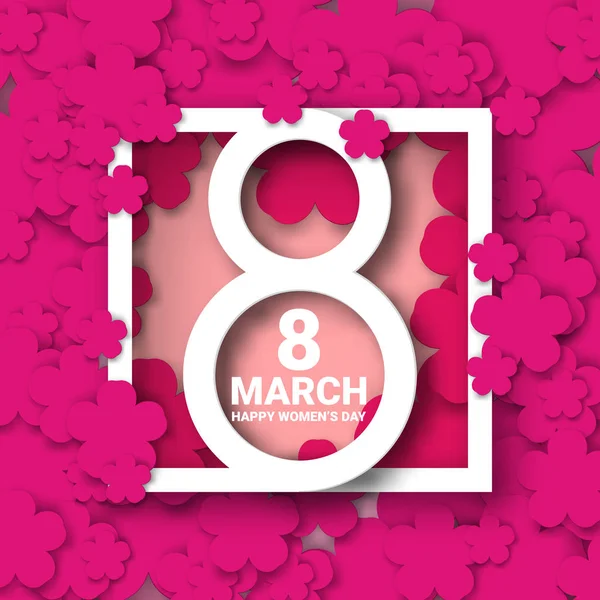 8 Mart. Pembe çiçekli tebrik kartı. Uluslararası Mutlu Kadınlar Günü. Moda Tasarım Şablonu. Vektör — Stok Vektör