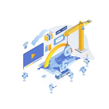 Isometric 5g internet afişi. Yüksek hızlı mobil internet. Veri aktarımı.