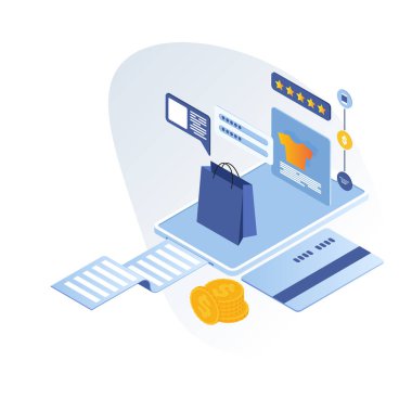 Mobile 'den alışveriş çevrimiçi. Web sitesinde Alışveriş Çevrimiçi veya Mobil Uygulama Vektörü Pazarlama ve Dijital Pazarlama.