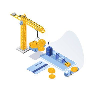 Isometry. Finansal başarı. Çevrimiçi pazarlama. Trend - Vektör