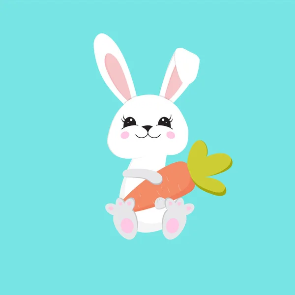 Bunny sosteniendo una zanahoria. Conejito de Pascua. Feliz conejito. Feliz Pascua - Vector — Vector de stock