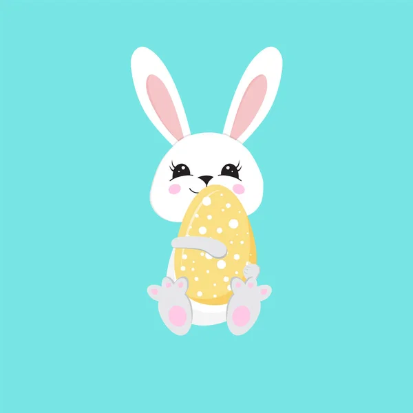 Bunny sosteniendo un huevo de Pascua. Conejito de Pascua. Feliz conejito. Feliz Pascua - Vector — Vector de stock
