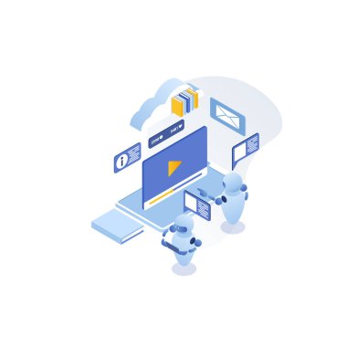 Mesafe öğrenme. Robotlaştırma ve otomasyon. Online eğitim. - Vektör illüstrasyonu