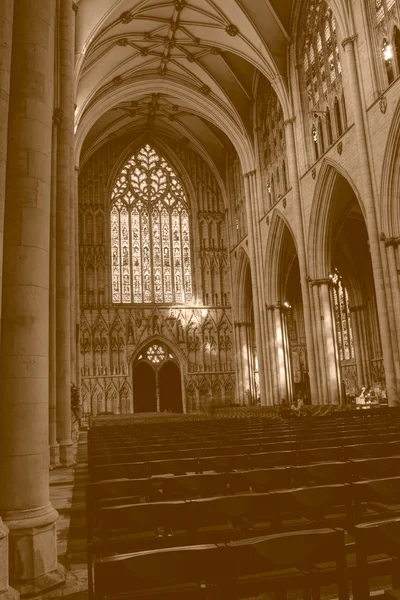 York Minster Nave West Window HDR sepia tone — Stock Photo, Image