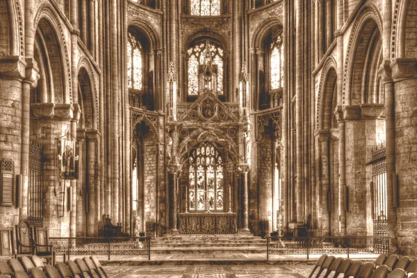Peterborough Cathedral maître-autel sépia Hdr Tone — Photo