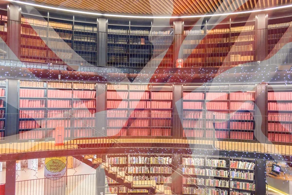 Artistic Vision of Modern Library blended with Union Jack British — Stock Photo, Image