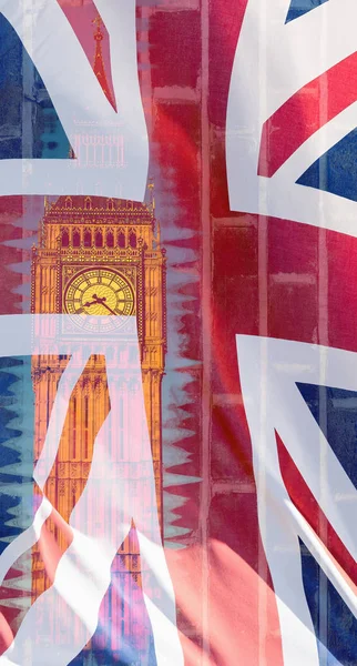 Біг-Бен, змішаний з британський прапор Лондона образотворчого мистецтва фотографії — стокове фото