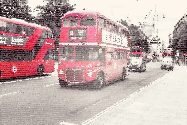 Velho ônibus vermelho efeito mosaico — Fotografia de Stock