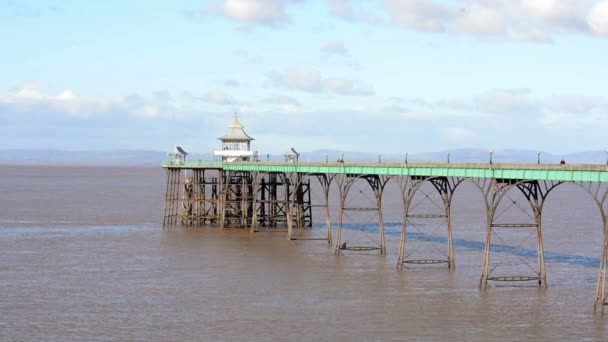 Clevedon Pier Winter Victorian Pleasure Pier Designated Grade Listed Building — Stock Video