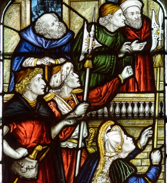 Alle Heiligen Kirche Glasmalerei Damenkapelle eine Nahaufnahme ein — Stockfoto