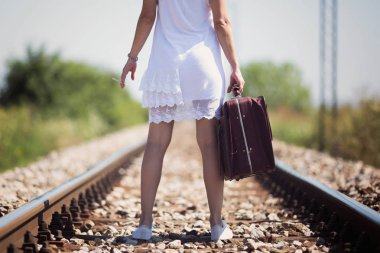 Kadın demiryolu parça bir retro çanta