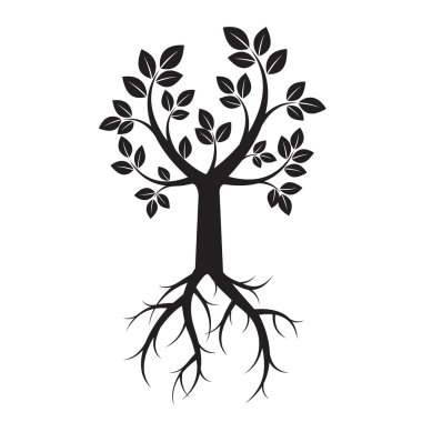Şekli ile ağacının yaprakları ve kökleri. Vektör çizim.