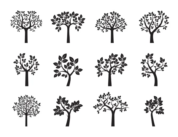 Set of Black Trees. Vector Illustration. — Stock Vector