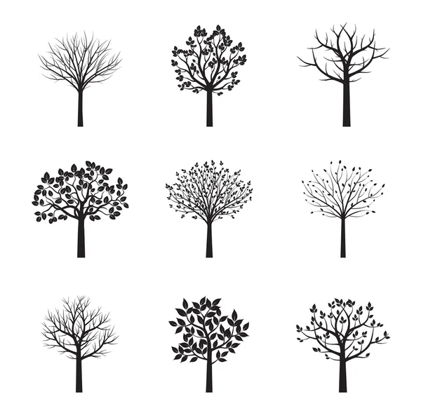 Set di alberi vettoriali neri. Illustrazione vettoriale . — Vettoriale Stock