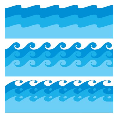 Mavi su dalgalar simgeler beyaz arka plan üzerinde ayarlayın. Vektör çizim