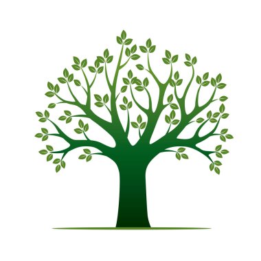 Yeşil vektör ağaç ve yapraklar. Vektör çizim.