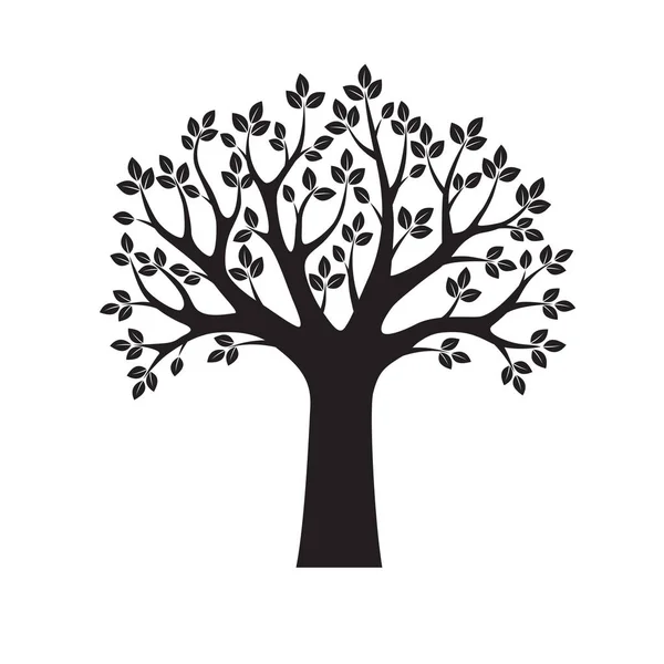 Schwarzer Vektorbaum und Blätter. Vektorillustration. — Stockvektor