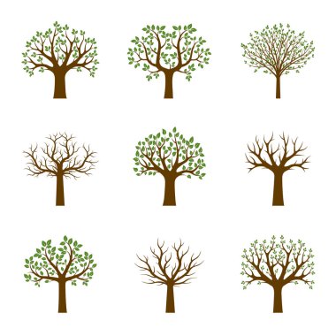 Yeşil ağaçlar kümesi. Vektör çizim.