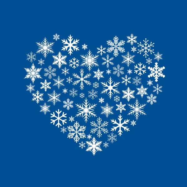 Bílý sníh srdce na modrém pozadí. Vektorové ilustrace — Stockový vektor