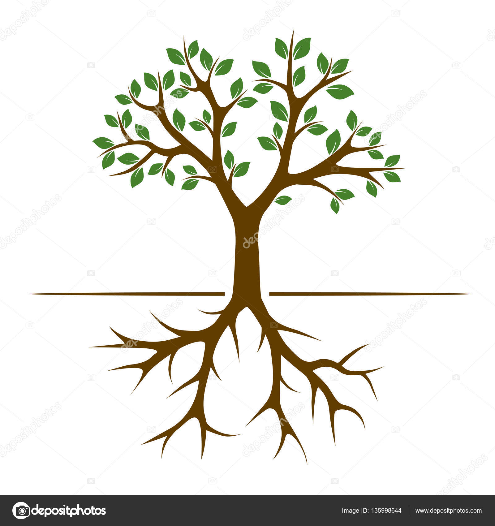 Colore albero e radici Illustrazione di vettore — Vettoriale Stock