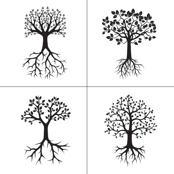 Black Tree and Roots. Vector Illustration. — Stock Vector