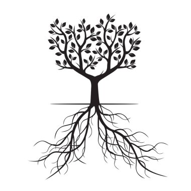 Siyah ağaç kökleri ile. Vektör çizim.