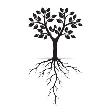 Siyah ağaç kökleri ile. Vektör çizim.