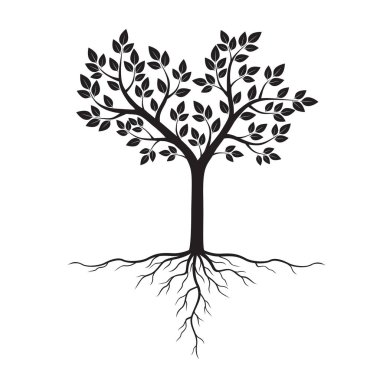 Siyah ağaç kökleri ile. Vektör çizim.