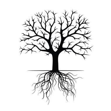 Siyah ağaç kökleri ile. Vektör çizim.