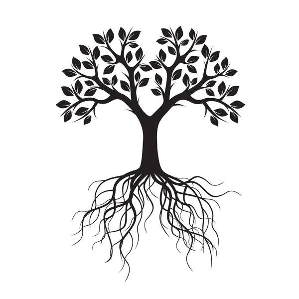 Árbol negro con raíces. Ilustración vectorial . — Vector de stock