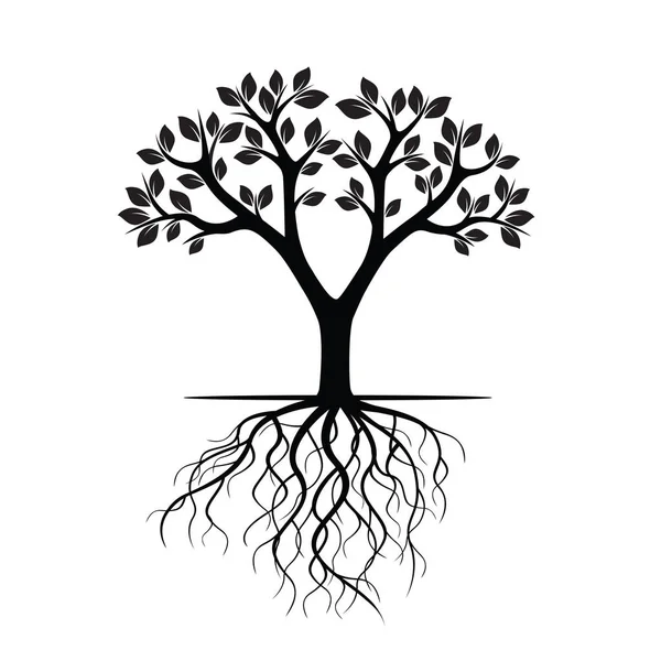 Albero Bianco e Radici. Illustrazione vettoriale . — Vettoriale Stock