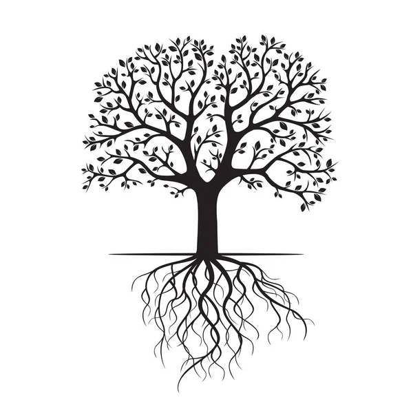 Black Tree with Roots. Vector Illustration. — Stock Vector