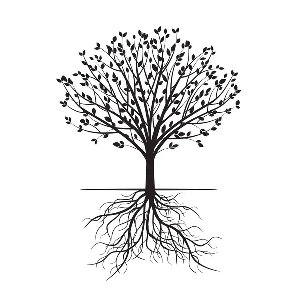 Arbre noir aux racines. Illustration vectorielle . — Image vectorielle