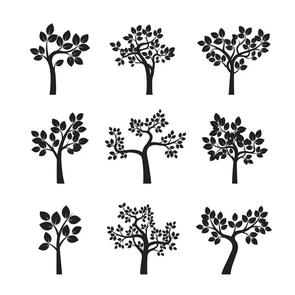 Set Black Trees. Vector Illustration. — Stock Vector
